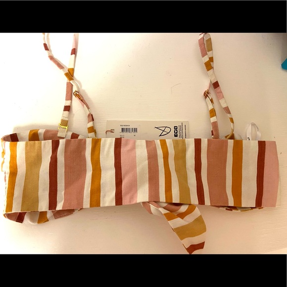 Minkpink Swim - Pink and Tan Striped Linen Bandeau Top NWT - Picture 3 of 4